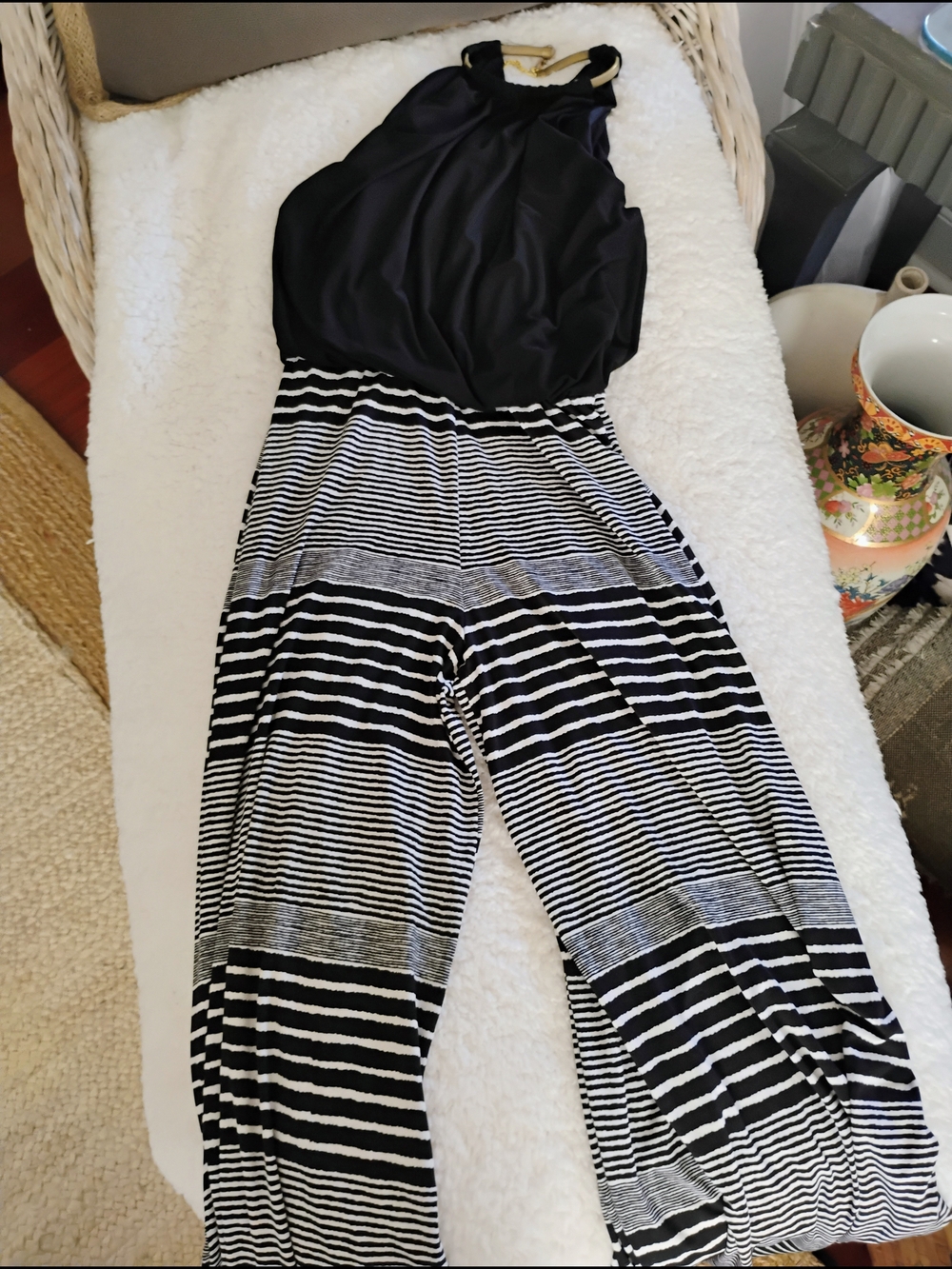 J.B.S. Black & White Striped Halter Jumpsuit